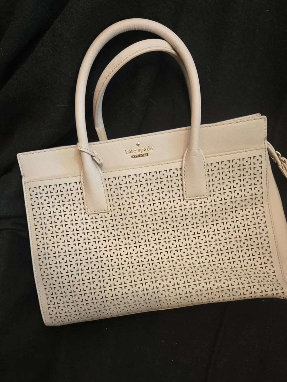 kate spade Perforated Leather Satchel in Light Taupe